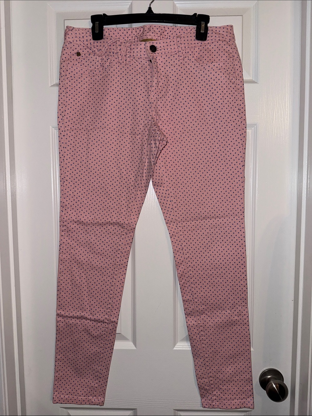 princess vera wang y2k pink Skinny Jeans with Navy heart Print